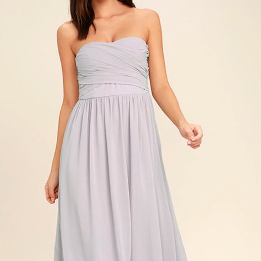 Lulu's - All Afloat Light Grey Strapless Maxi Dress Size Large